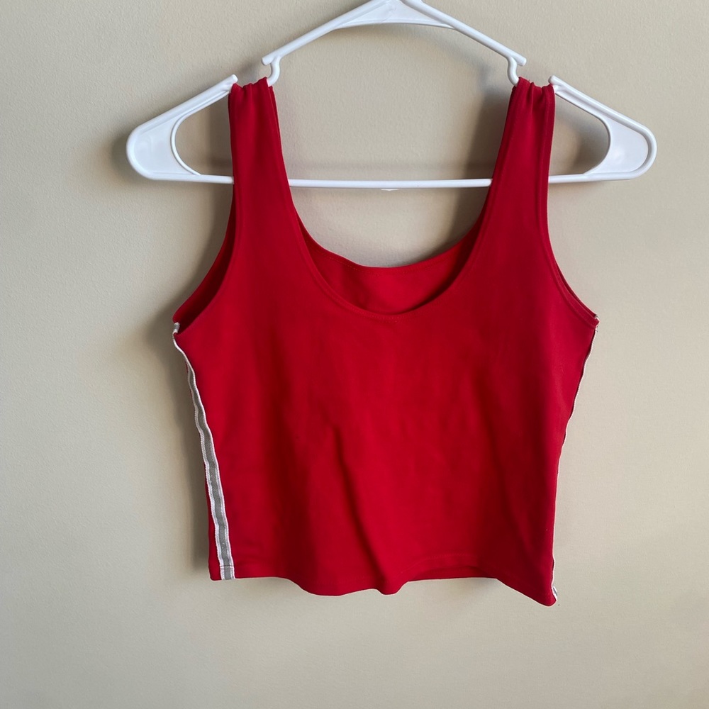 Rich red crop top with reflective stripes on the sides super cute
